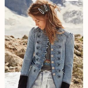 NWT Free People Denim Military Style Jacket